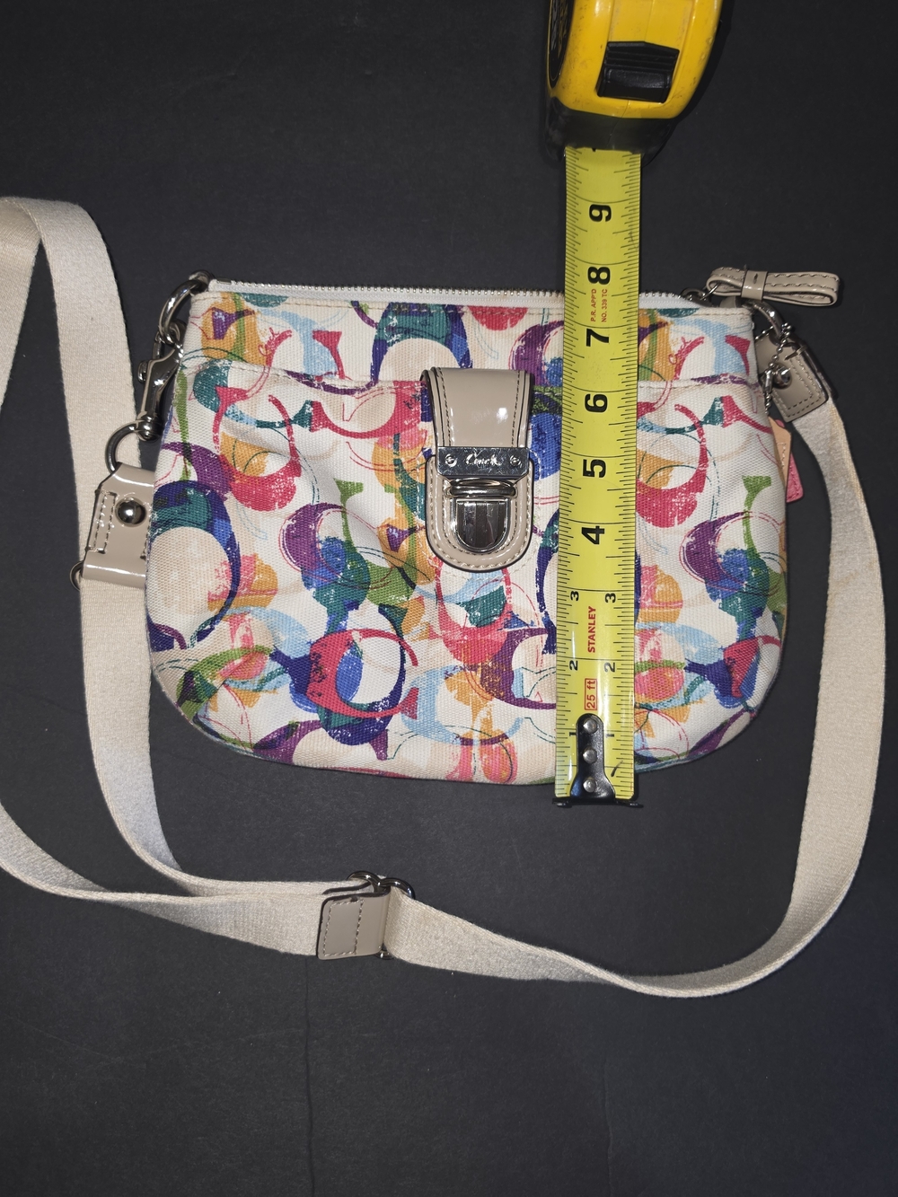 Coach Multicolor Signature Canvas Crossbody with Beige Trim and Silver Hardware - Picture 12 of 13